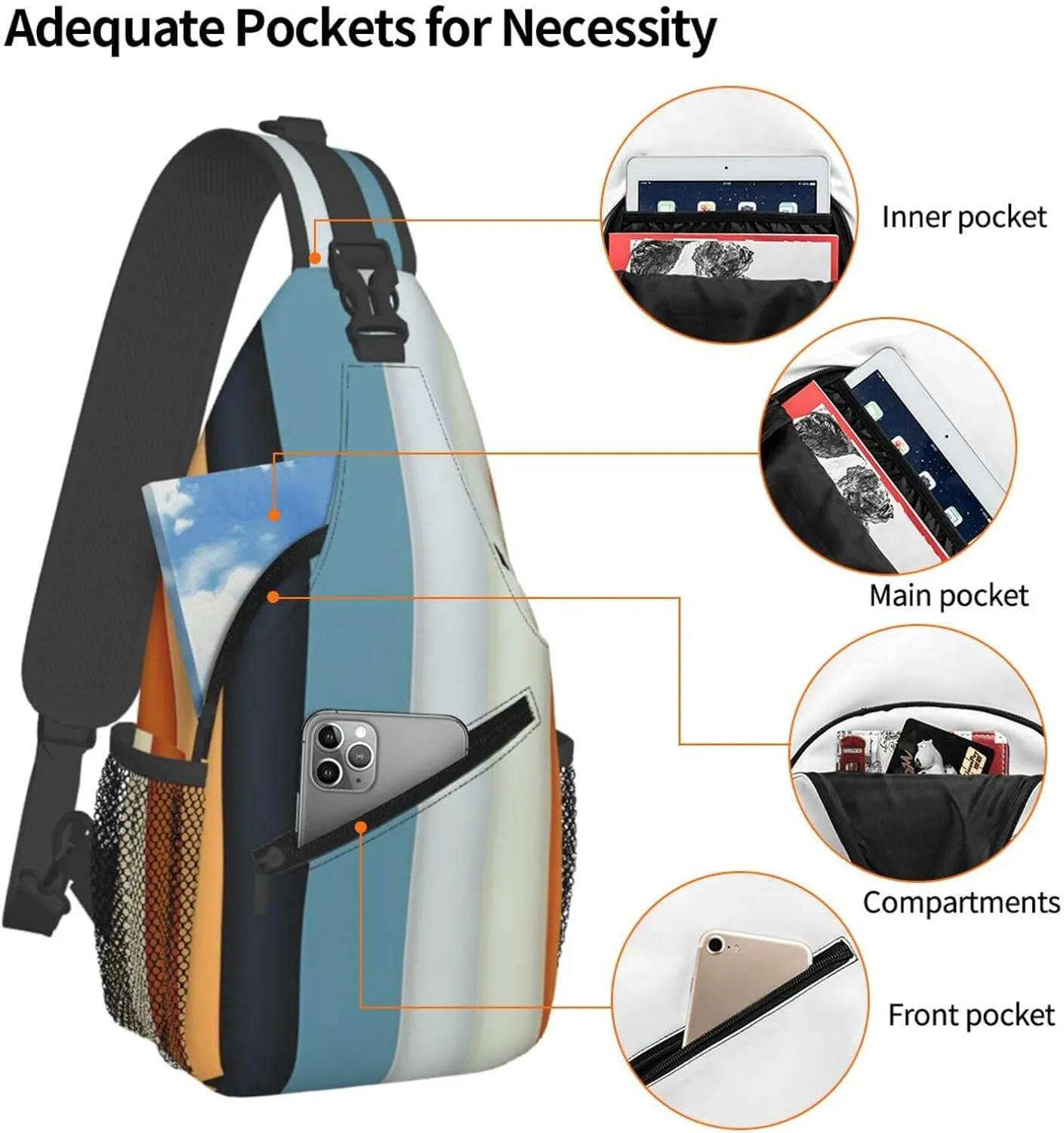 Sling Bag for Men Women Crossbody Backpack Stripe arrangement Crossbody Bag Chest Bag for Travel Sport