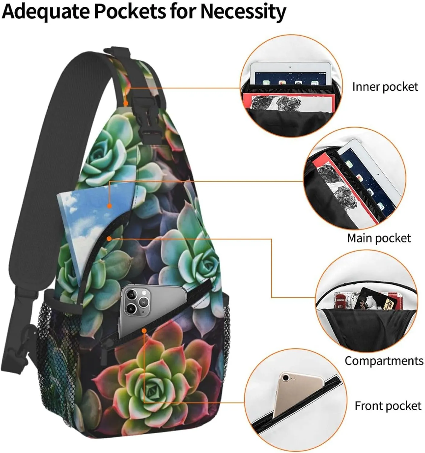 Sling Bag for Men Women Crossbody Backpack Succulent Plants Crossbody Bag Chest Bag for Travel Sport