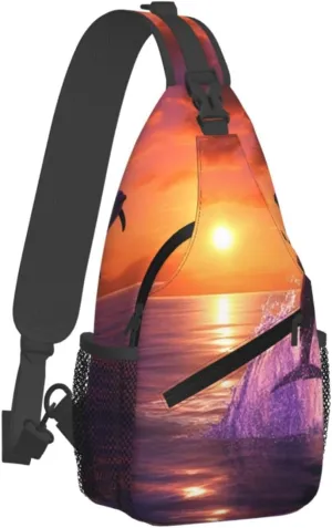 Sling Bag for Men Women Crossbody Backpack sunset dolphins Crossbody Bag Chest Bag for Travel Sport
