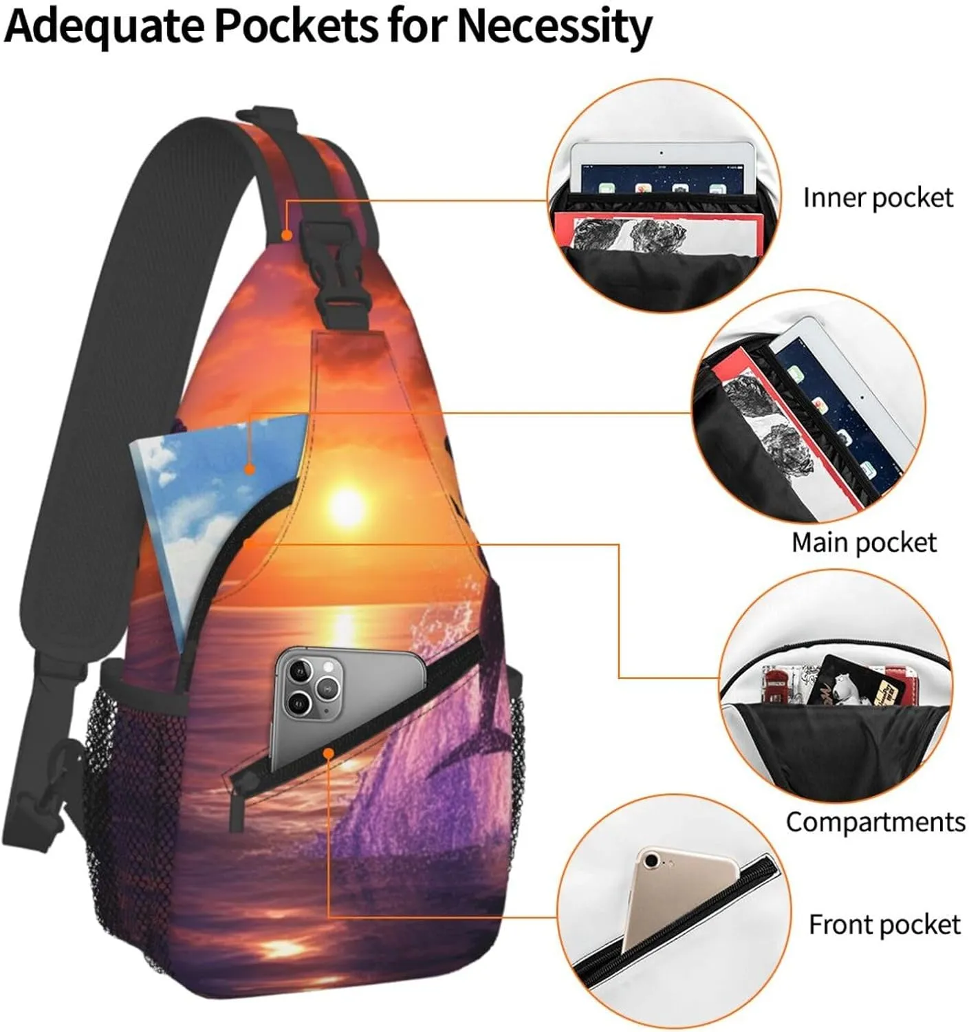 Sling Bag for Men Women Crossbody Backpack sunset dolphins Crossbody Bag Chest Bag for Travel Sport