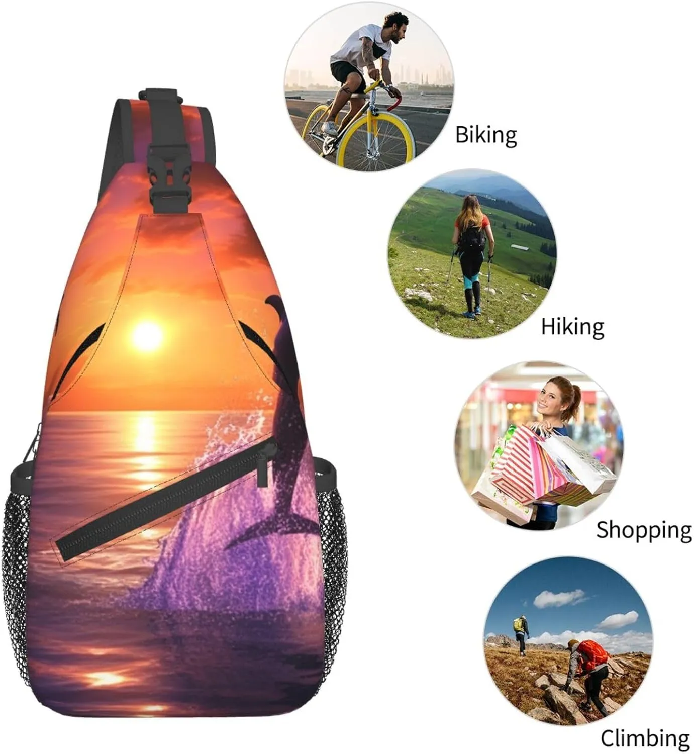 Sling Bag for Men Women Crossbody Backpack sunset dolphins Crossbody Bag Chest Bag for Travel Sport