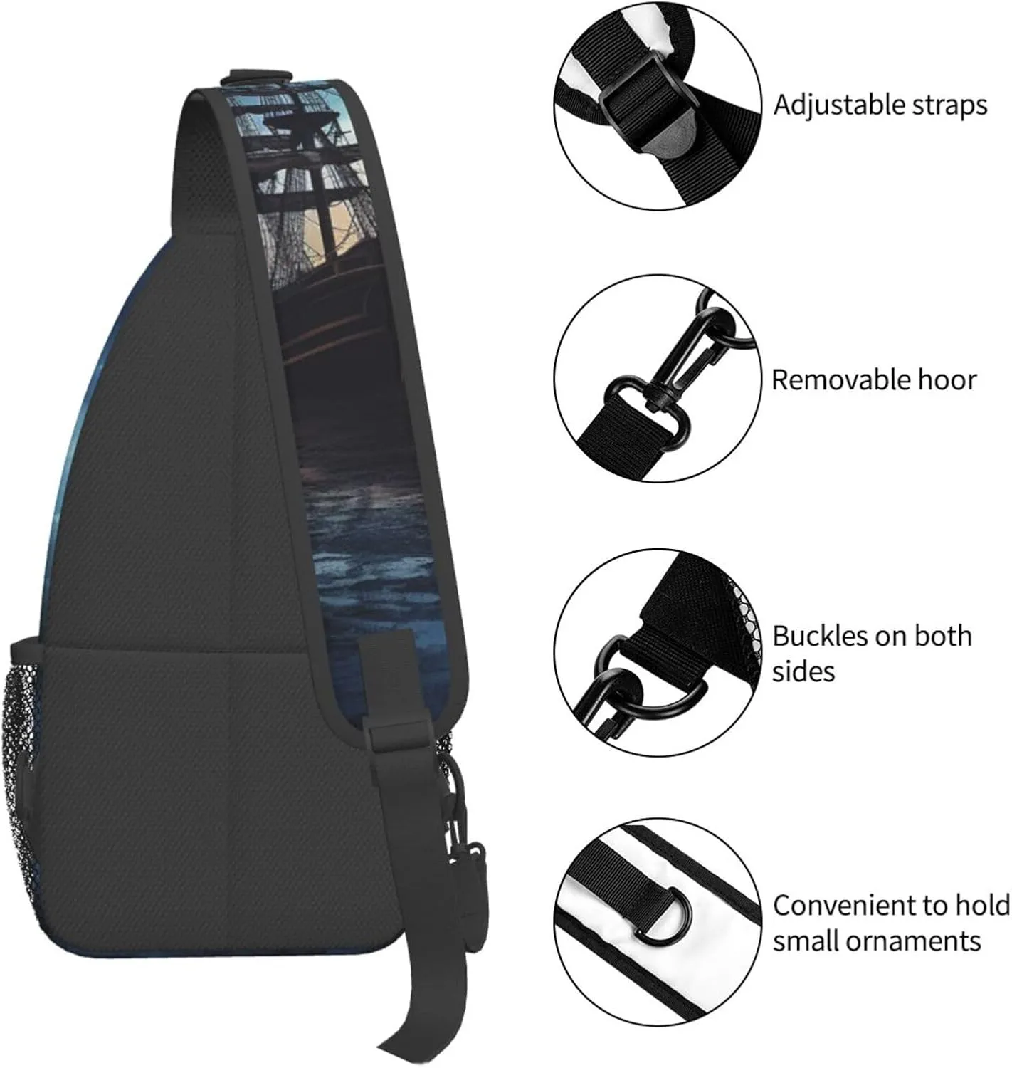 Sling Bag for Men Women Crossbody Backpack Vessel on Dark Night Sea Crossbody Bag Chest Bag for Travel Sport