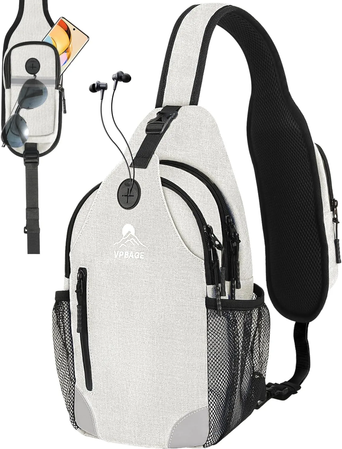 Sling Bag for Men Women, Crossbody Hiking Daypack/Chest Bag/Shoulder Bag, Small Backpack Travel, with Chest Phone Holder