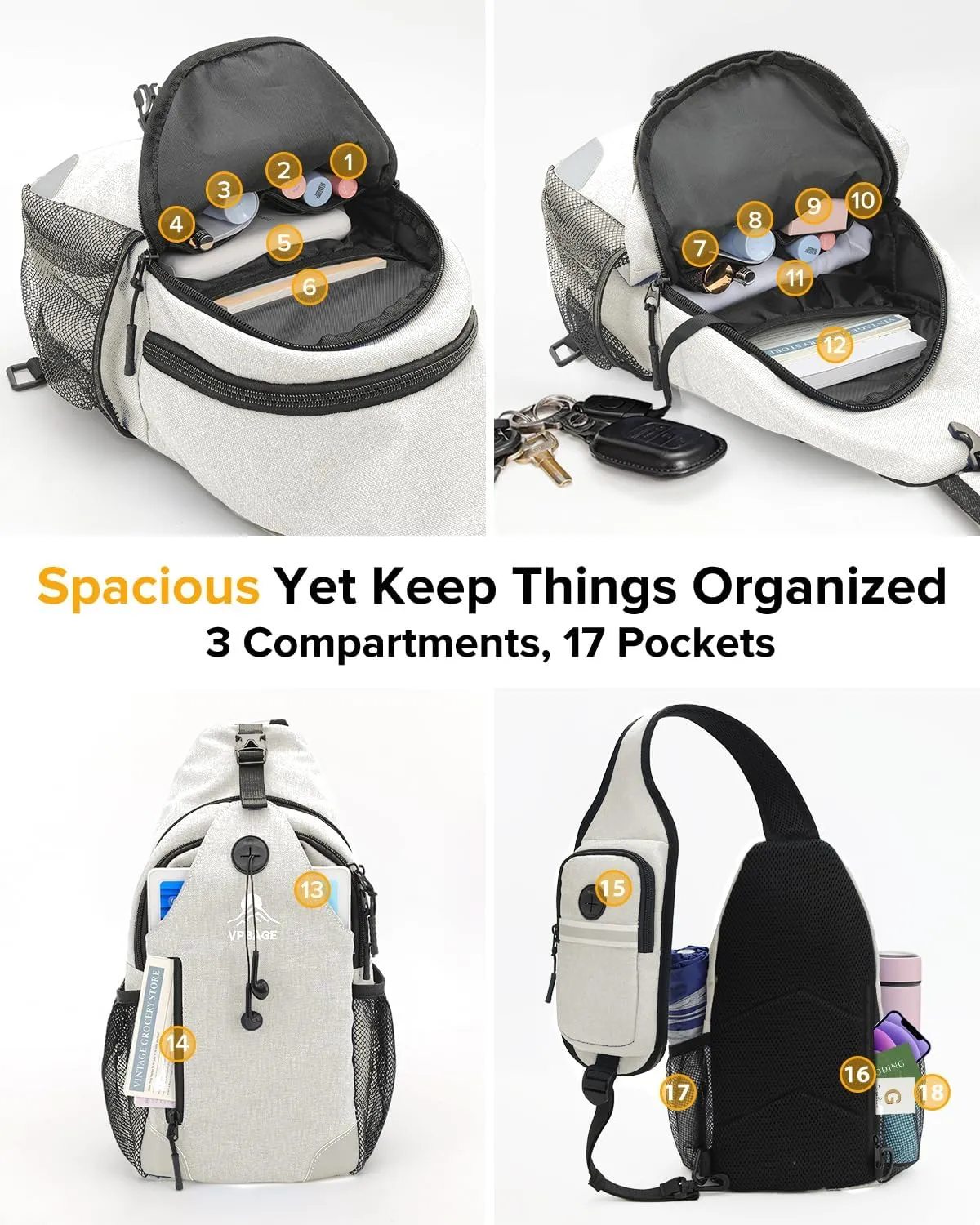 Sling Bag for Men Women, Crossbody Hiking Daypack/Chest Bag/Shoulder Bag, Small Backpack Travel, with Chest Phone Holder