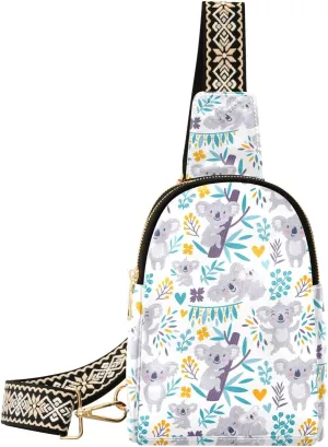 Sling Bag For Women-Cute Koala Bears Floral,Small Crossbody Backpack，Travel Hiking Chest Bag Daypack