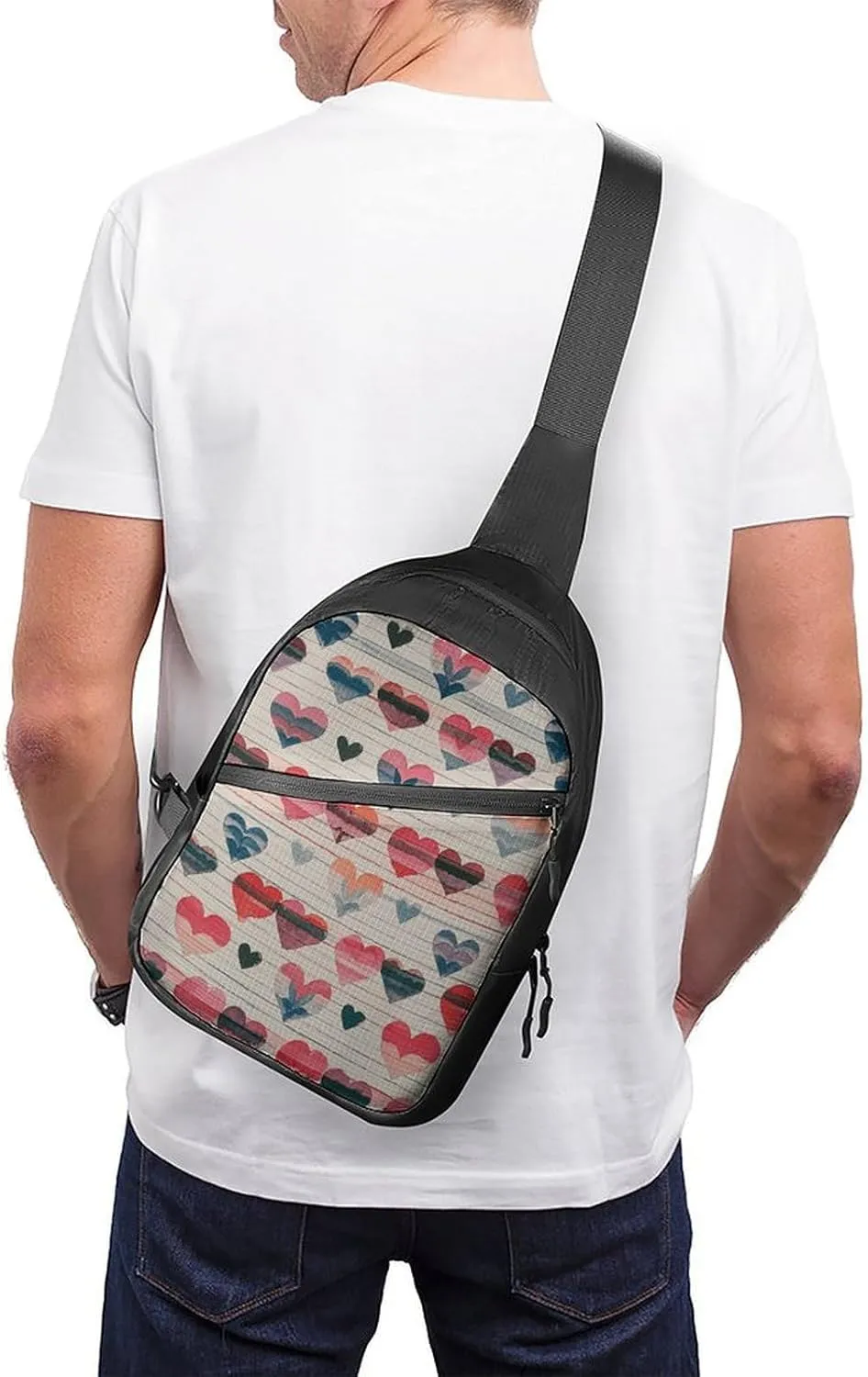 Sling Bag for Women Men Daypack Heart Romance Chest Bag Crossbody Backpack for Hiking Travel