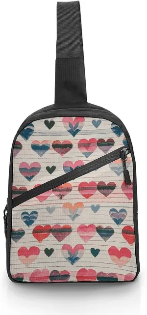 Sling Bag for Women Men Daypack Heart Romance Chest Bag Crossbody Backpack for Hiking Travel