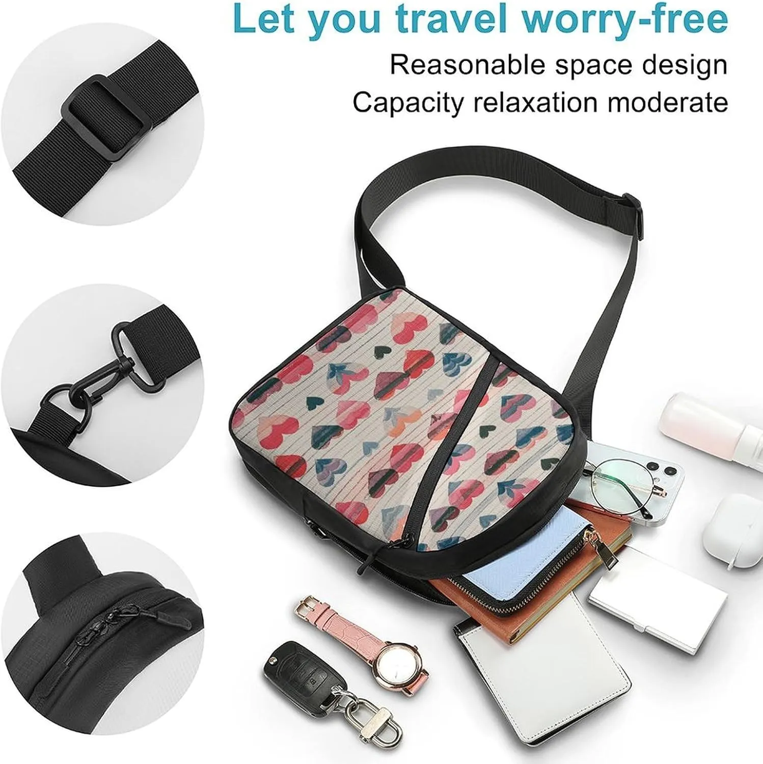Sling Bag for Women Men Daypack Heart Romance Chest Bag Crossbody Backpack for Hiking Travel
