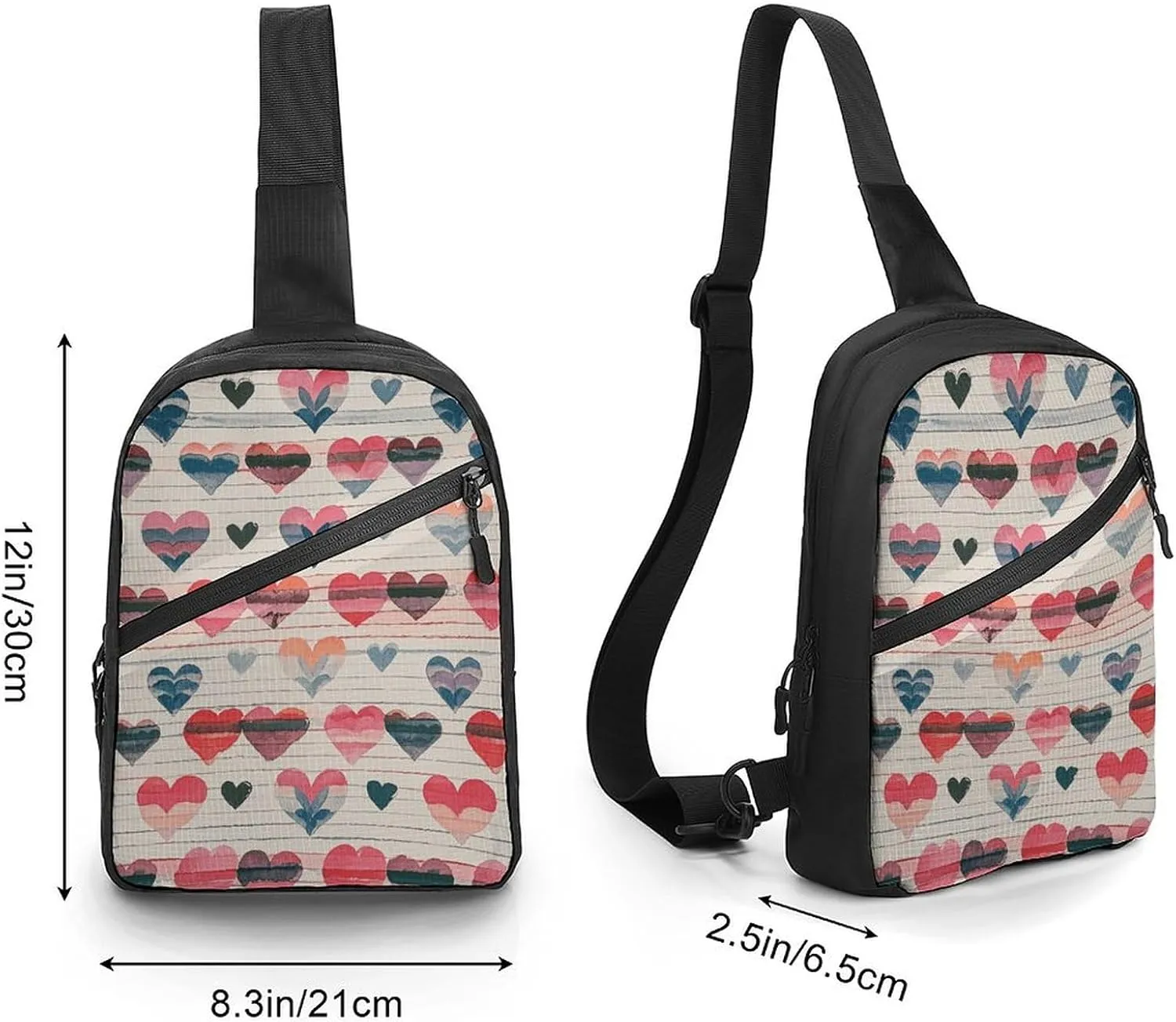 Sling Bag for Women Men Daypack Heart Romance Chest Bag Crossbody Backpack for Hiking Travel