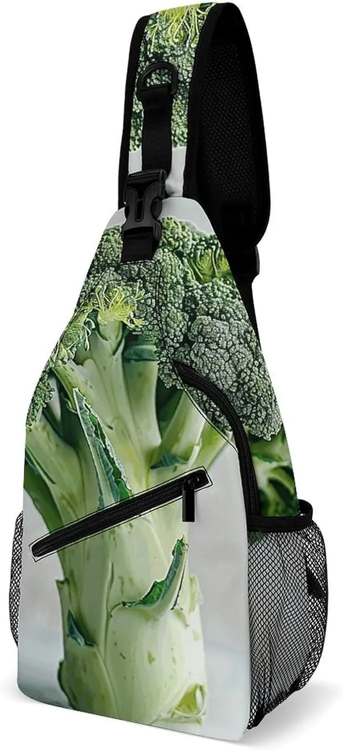 Sling Bags for Women Men Broccoli Surface Picture Sling Backpack Adjustable Belt Casual Chest Daypack Bum Bags Fanny Pack for Travel Sports Running Hiking Waist Packs