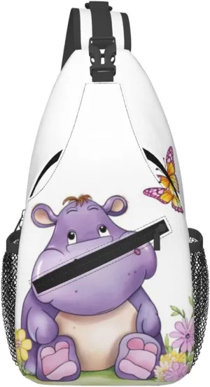 Sling Bags for Women Men Butterfly and hippo Sling Backpack Adjustable Belt Bum Bags Fanny Pack for Travel Sports Running Hiking Waist Packs