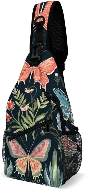 Sling Bags for Women Men Butterfly Botanical Print Sling Backpack Adjustable Belt Casual Chest Daypack Bum Bags Fanny Pack for Travel Sports Running Hiking Waist Packs, 38x20cm, style-4