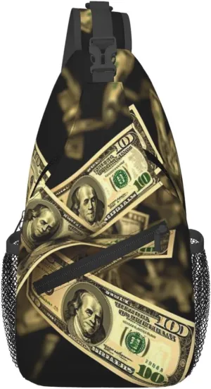 Sling Bags for Women Men Dollar Sign Money Sling Backpack Adjustable Belt Bum Bags Fanny Pack for Travel Sports Running Hiking Waist Packs