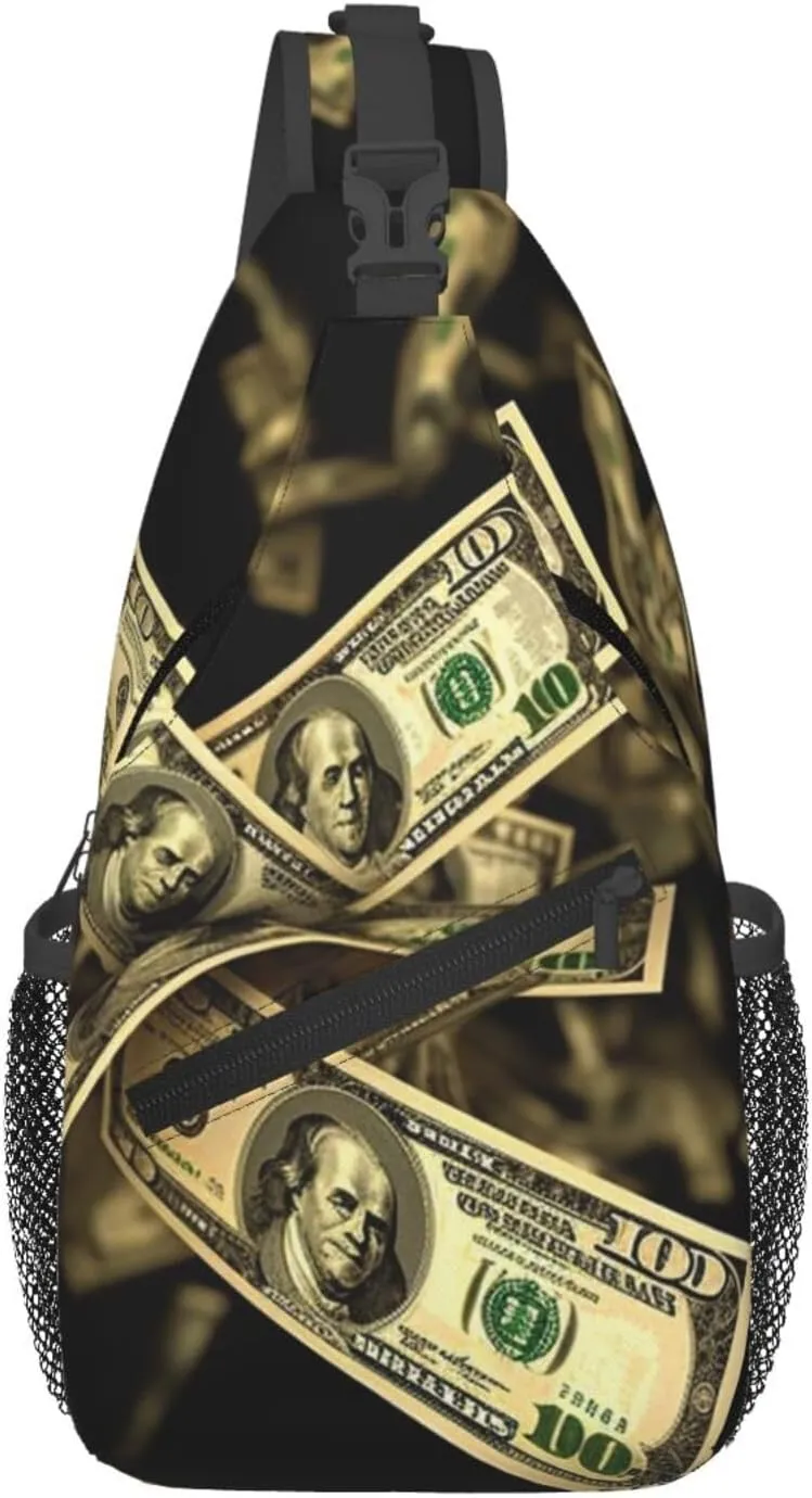 Sling Bags for Women Men Dollar Sign Money Sling Backpack Adjustable Belt Bum Bags Fanny Pack for Travel Sports Running Hiking Waist Packs