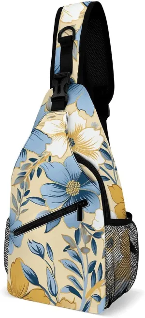 Sling Bags for Women Men Floral Pattern Print Sling Backpack Adjustable Belt Casual Chest Daypack Bum Bags Fanny Pack for Travel Sports Running Hiking Waist Packs, 38x20cm, style-2