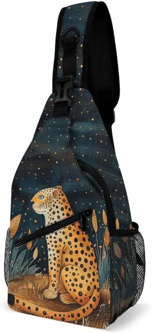 Sling Bags for Women Men Leopard on The Ground Sling Backpack Adjustable Belt Casual Chest Daypack Bum Bags Fanny Pack for Travel Sports Running Hiking Waist Packs, 38x20cm, style-1