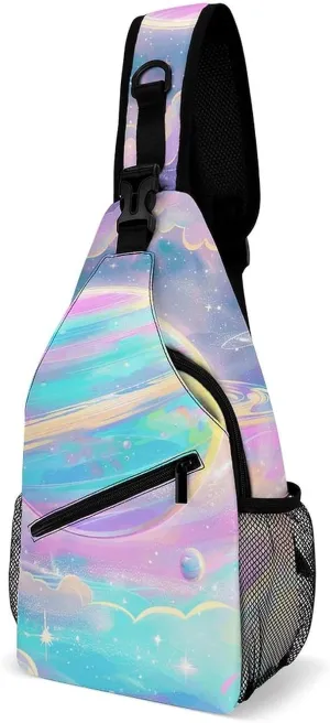 Sling Bags for Women Men Rainbow Colored Galaxy Sling Backpack Adjustable Belt Casual Chest Daypack Bum Bags Fanny Pack for Travel Sports Running Hiking Waist Packs