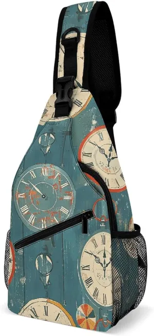Sling Bags for Women Men Retro Clock Pattern Sling Backpack Adjustable Belt Casual Chest Daypack Bum Bags Fanny Pack for Travel Sports Running Hiking Waist Packs
