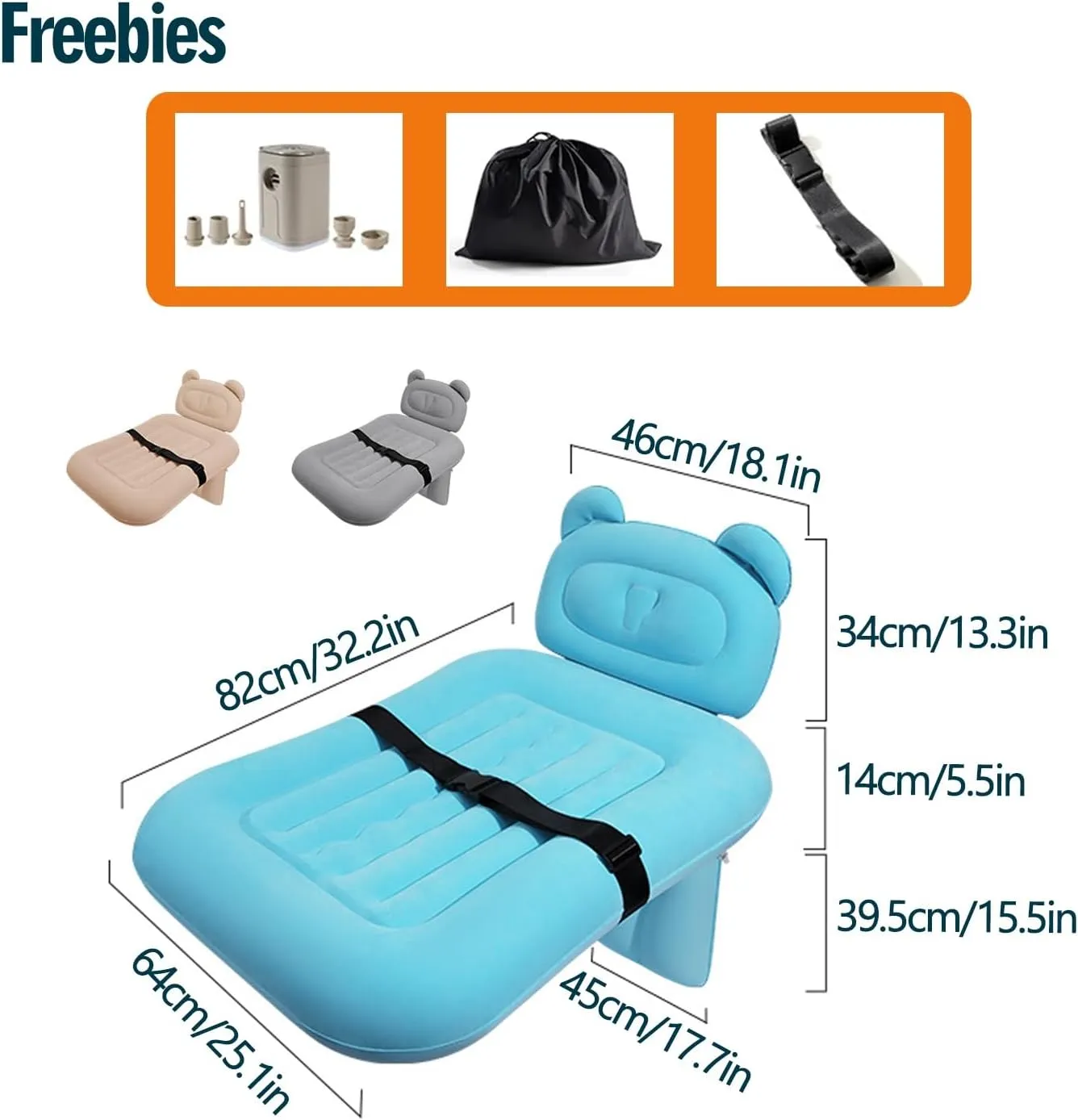 Small Air Mattress, Kids Car Bed Ultralight Portable Car Bed Backseat Foldable with Air Pump for Flying Sleep(Blue)