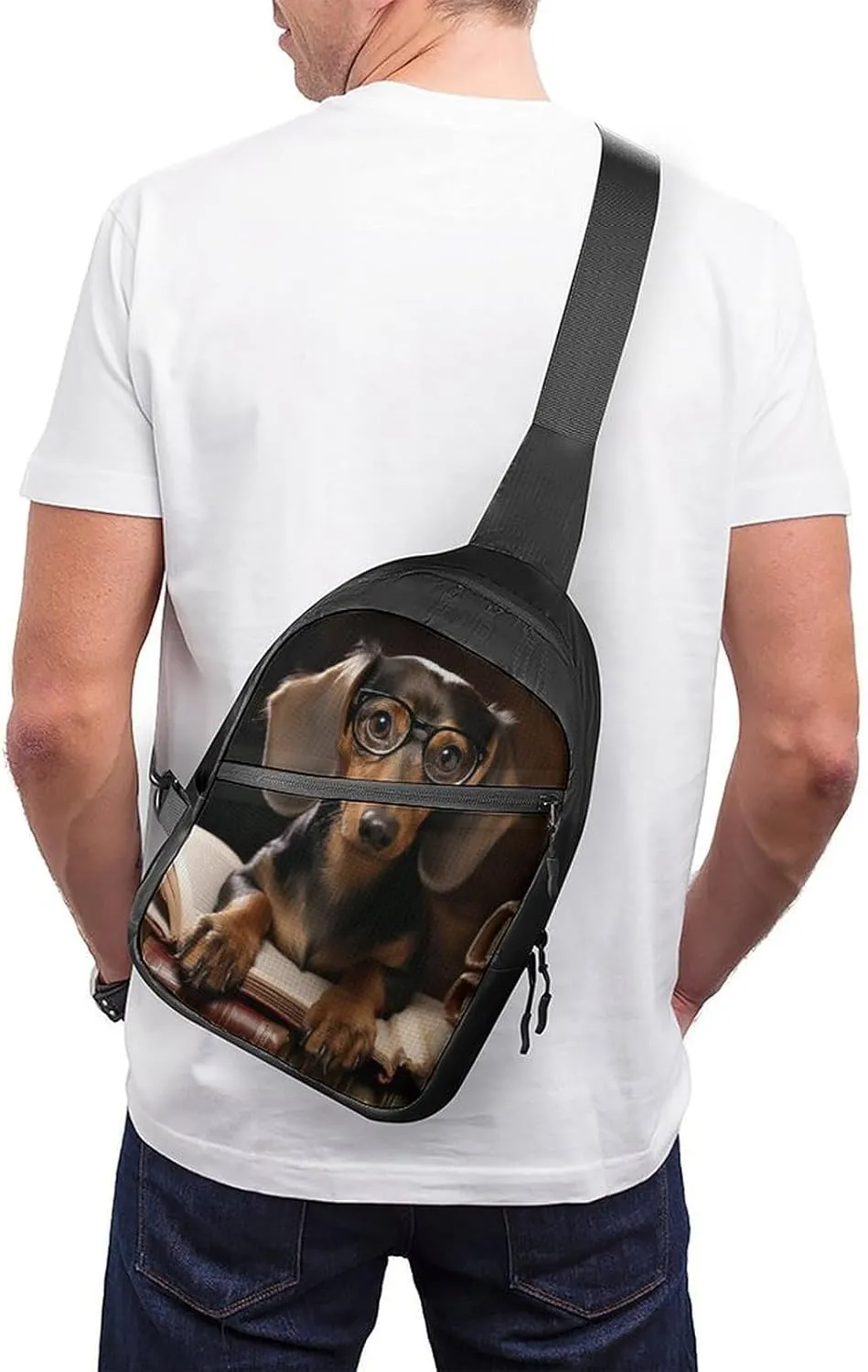 Small Sling Chest Bag Crossbody Bag for Men Women,Dachshund Book Lightweight Gym Daypack for Travel Cycling Hiking