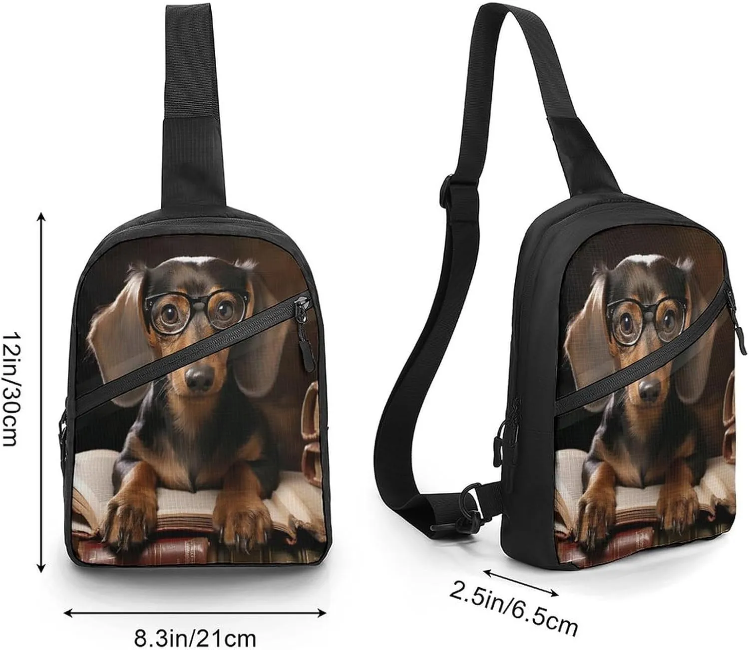 Small Sling Chest Bag Crossbody Bag for Men Women,Dachshund Book Lightweight Gym Daypack for Travel Cycling Hiking