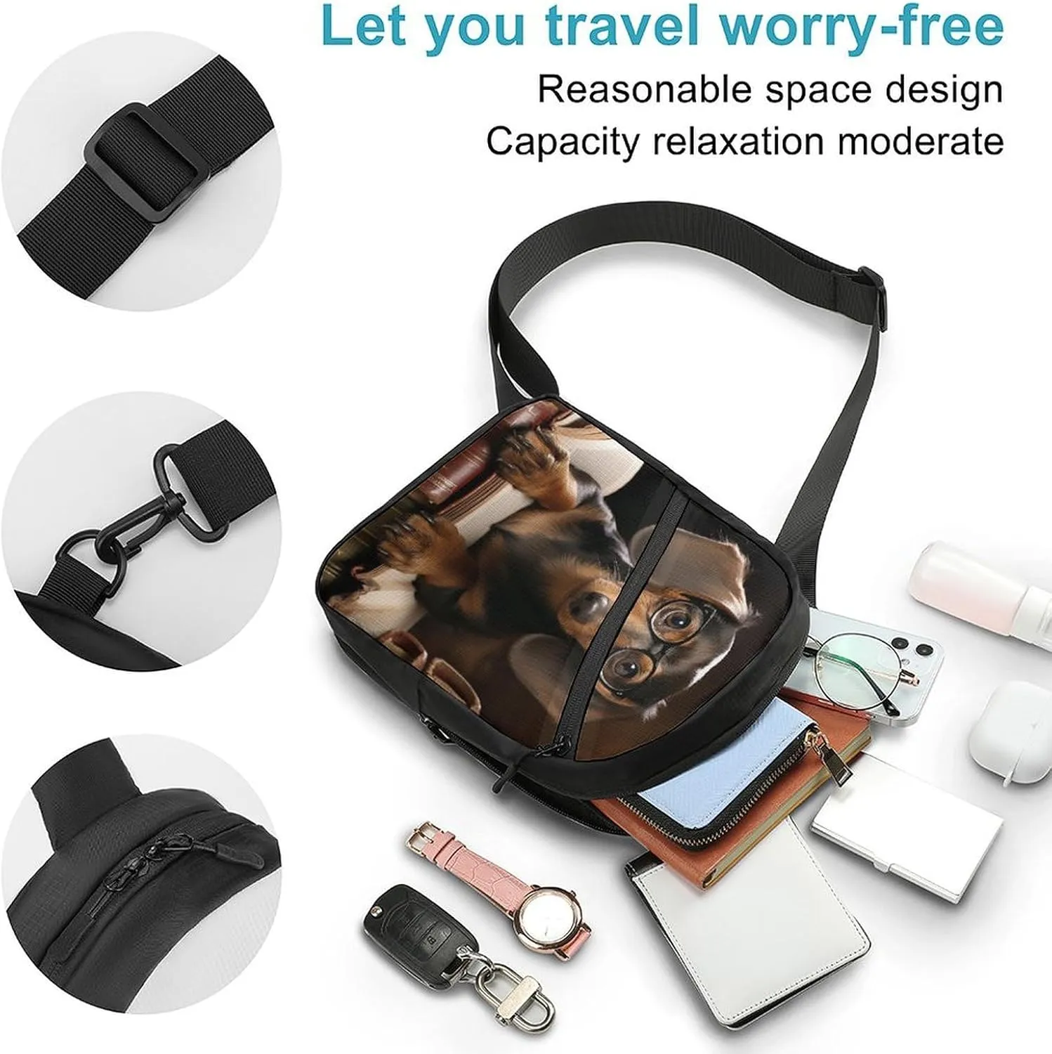 Small Sling Chest Bag Crossbody Bag for Men Women,Dachshund Book Lightweight Gym Daypack for Travel Cycling Hiking