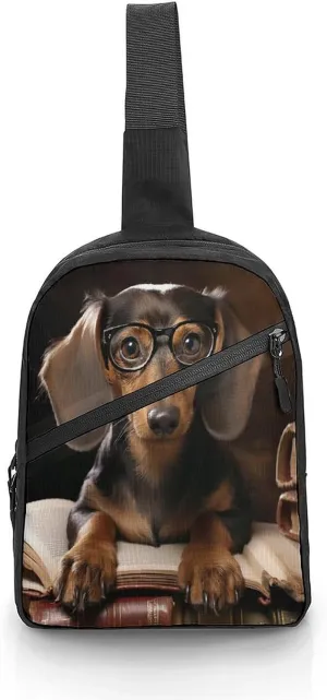 Small Sling Chest Bag Crossbody Bag for Men Women,Dachshund Book Lightweight Gym Daypack for Travel Cycling Hiking