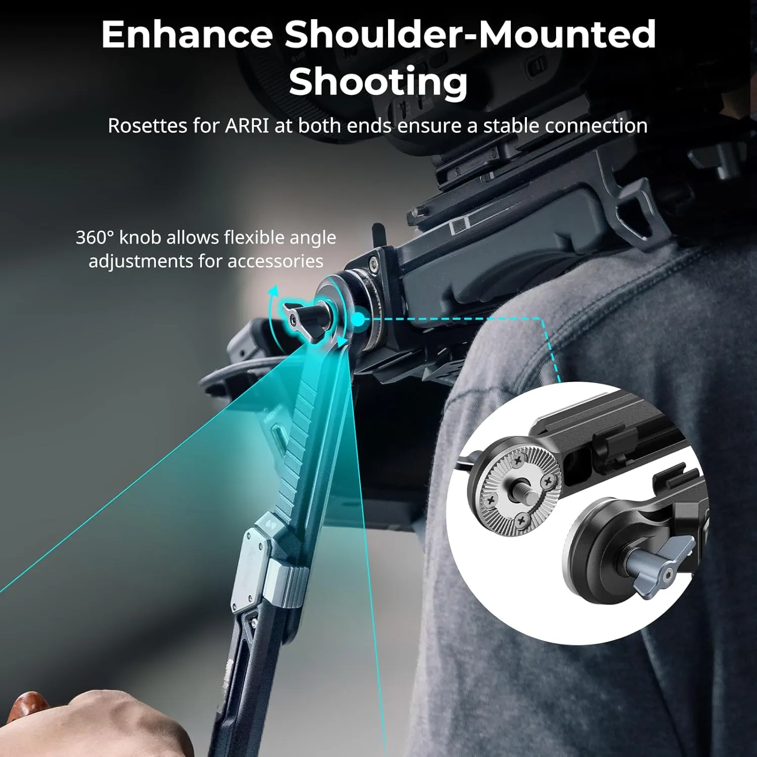 SmallRig Shoulder Rig Extension Arm Adapter Part with M6 Rosette for ARRI, One-Touch Quick Length Adjustment, Pack of 2-5206