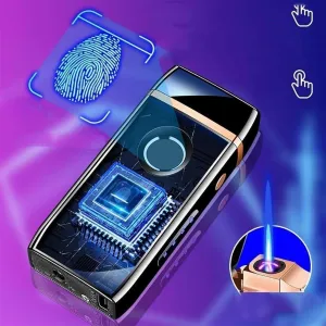 Smart Fingerprint Ignition Electric Lighter, Two Ignition Methods Portable refillable Butane Torch Lighter, Dual-Purpose Windproof Lighter, Suitable for Men's Gifts (Fuel not Included)(Gold)