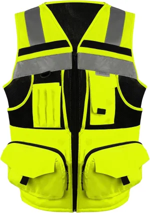 SMASYS Hi Vis Safety Vest with 3M Reflective Tape, knitted and Oxford Fabric with Pockets,Multifunction Construction Workwear