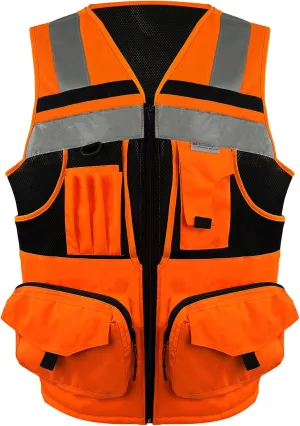 SMASYS Hi Vis Safety Vest with 3M Reflective Tape, knitted and Oxford Fabric with Pockets,Multifunction Construction Workwear