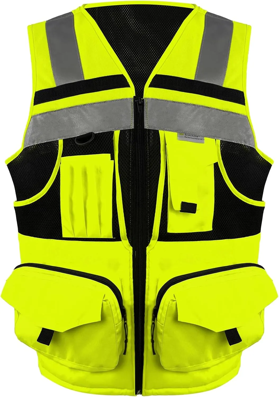 SMASYS Hi Vis Safety Vest with 3M Reflective Tape, knitted and Oxford Fabric with Pockets,Multifunction Construction Workwear