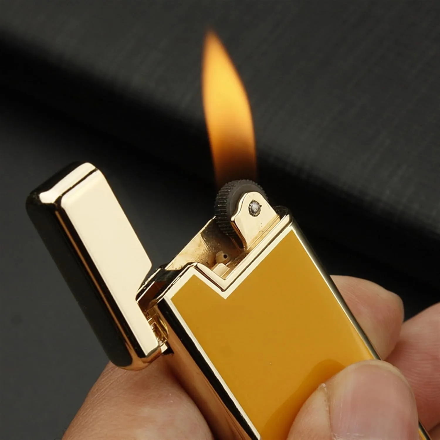 Soft Flame Lighter,Refillable Butane Lighter Wheel Flint Ignition Portable Slim Lighter Adjustable Flame,Birthday Gifts for Men Dad Husband(without Gas)(Brown)