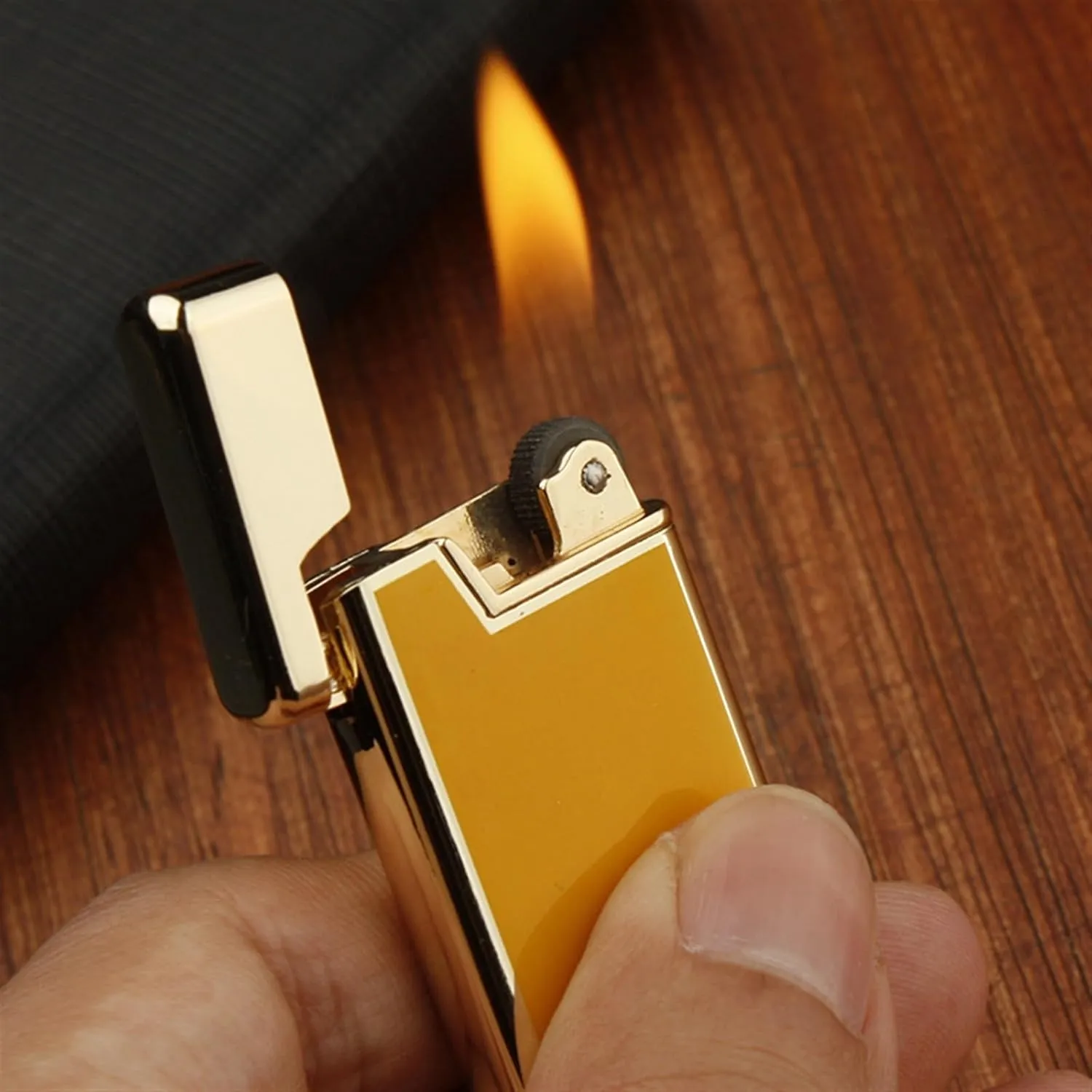 Soft Flame Lighter,Refillable Butane Lighter Wheel Flint Ignition Portable Slim Lighter Adjustable Flame,Birthday Gifts for Men Dad Husband(without Gas)(Brown)