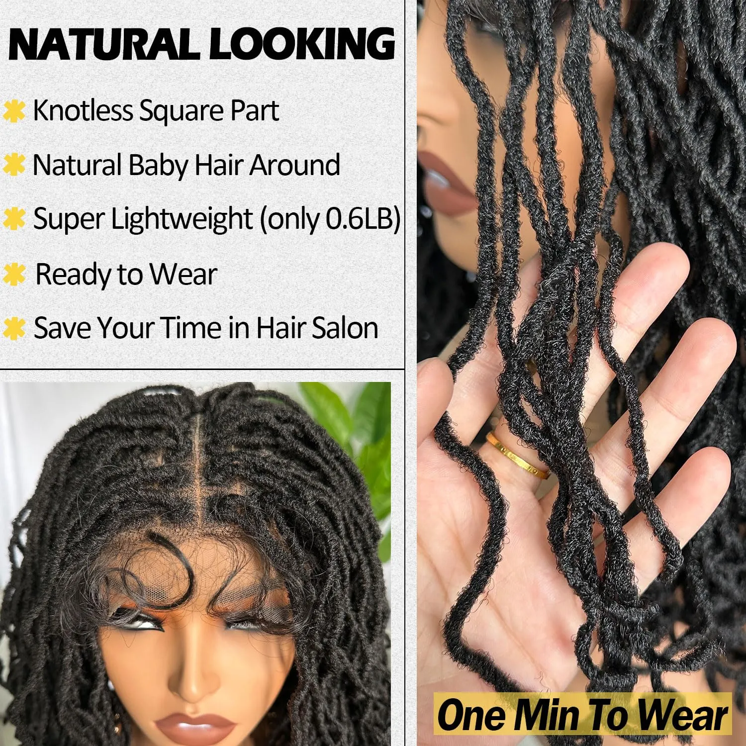 SOKU Curly Faux Locs Lace Frontal Wig 14 Inch Natural Black 4x4 Large Double-lace Twist Dreadlock Wigs for Black Women Afro Curly Braided Synthetic Wig