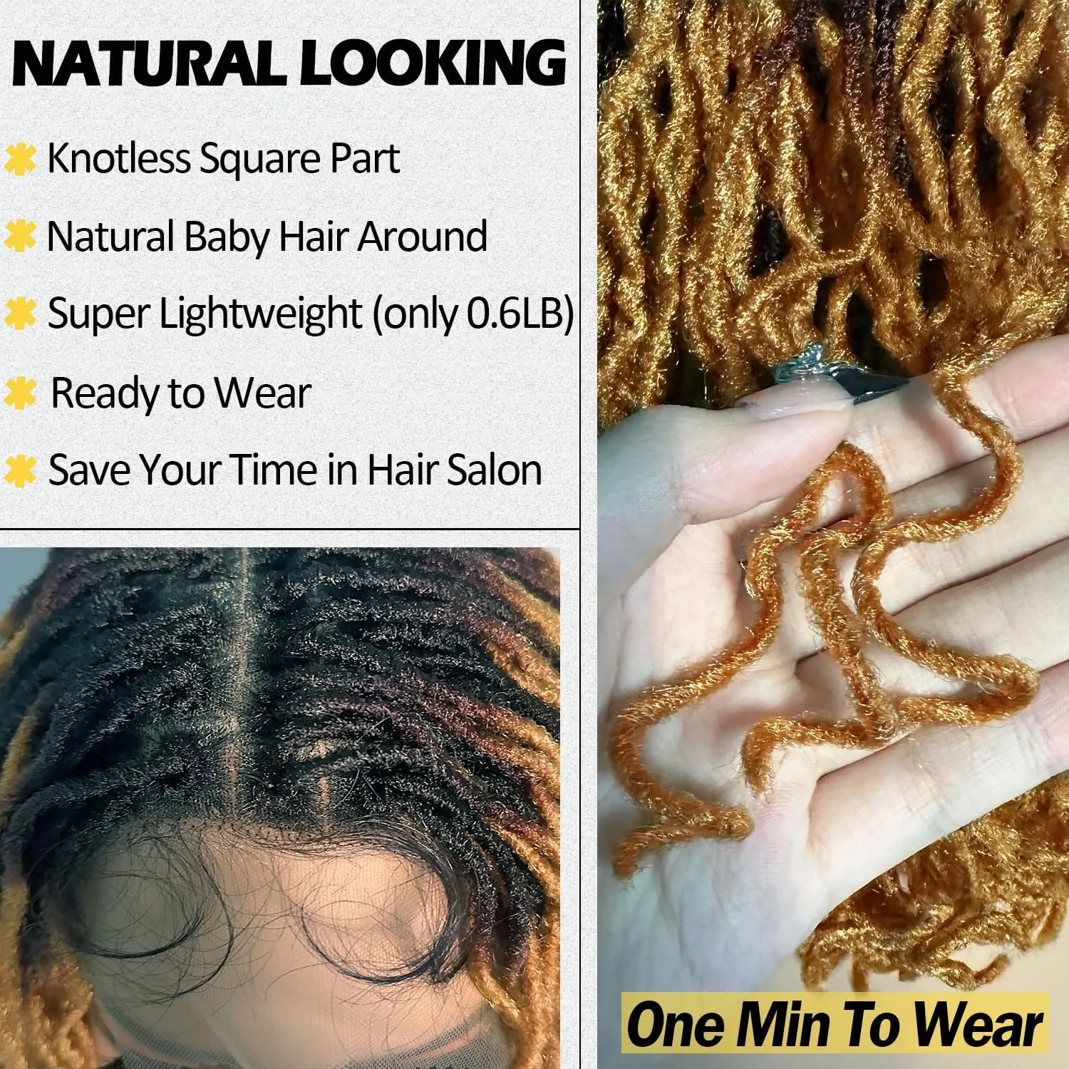 SOKU Dreadlock Wig Curly 4x4 Lace Frontal Ombre Strawberry Blonde 12 Inch Twist Faux Locs Wigs for Black Women Afro Curly Braided Synthetic Wig