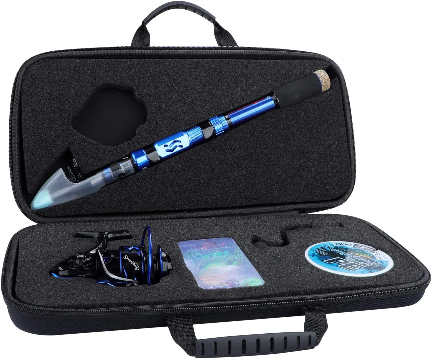 Sougayilang Fishing Rod and Reel Set Carbon Fiber Telescopic Fishing Rod 12 1BB Spinning Reel with Carry Case for Saltwater Freshwater