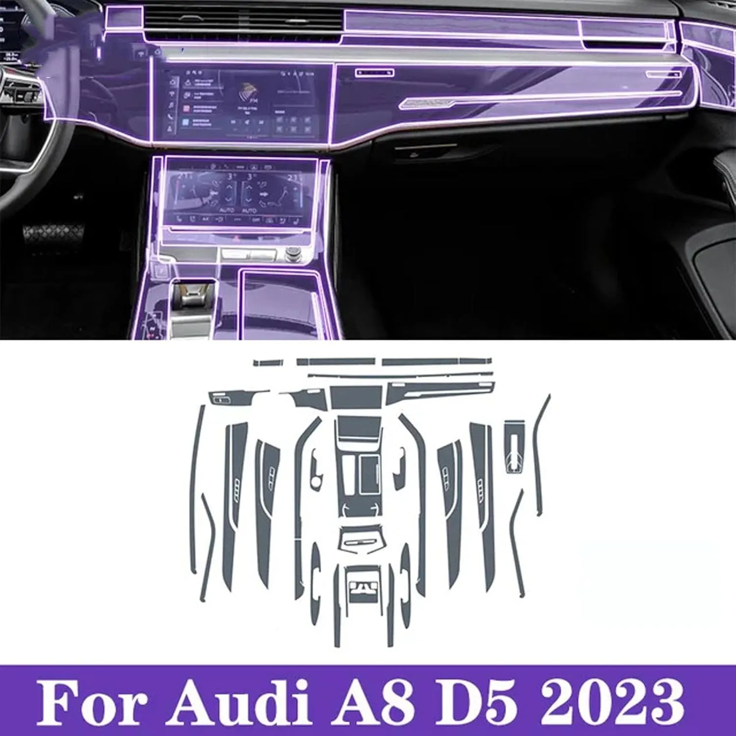 SPANN Car Interior Central Console Gear Panel Navigation Screen TPU Protector Film, Fit For Audi A8 D5 2023 Accessories