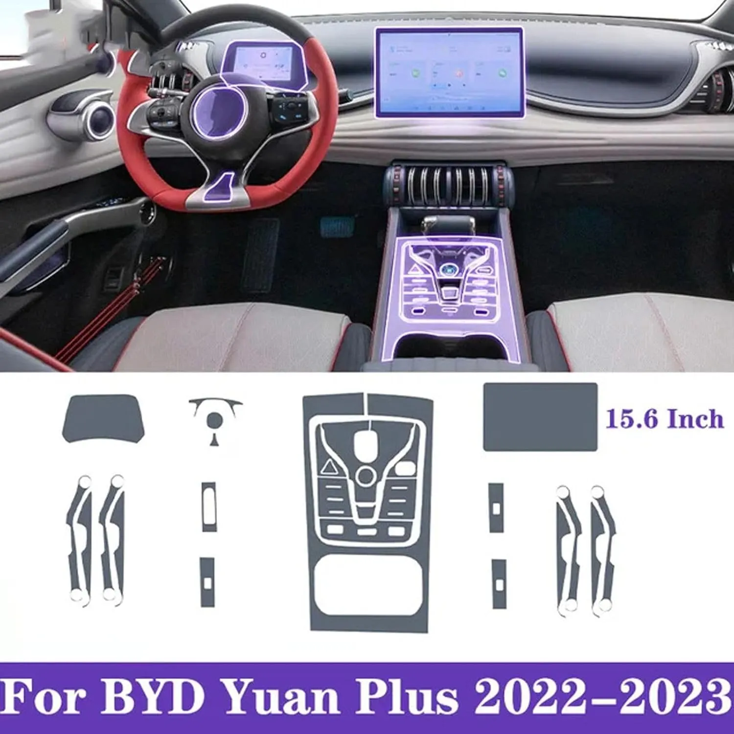 SPANN Car Interior Central Console Gear Panel Navigation Screen TPU Protector Film, Fit For BYD Atto3 2022-2023 Accessories