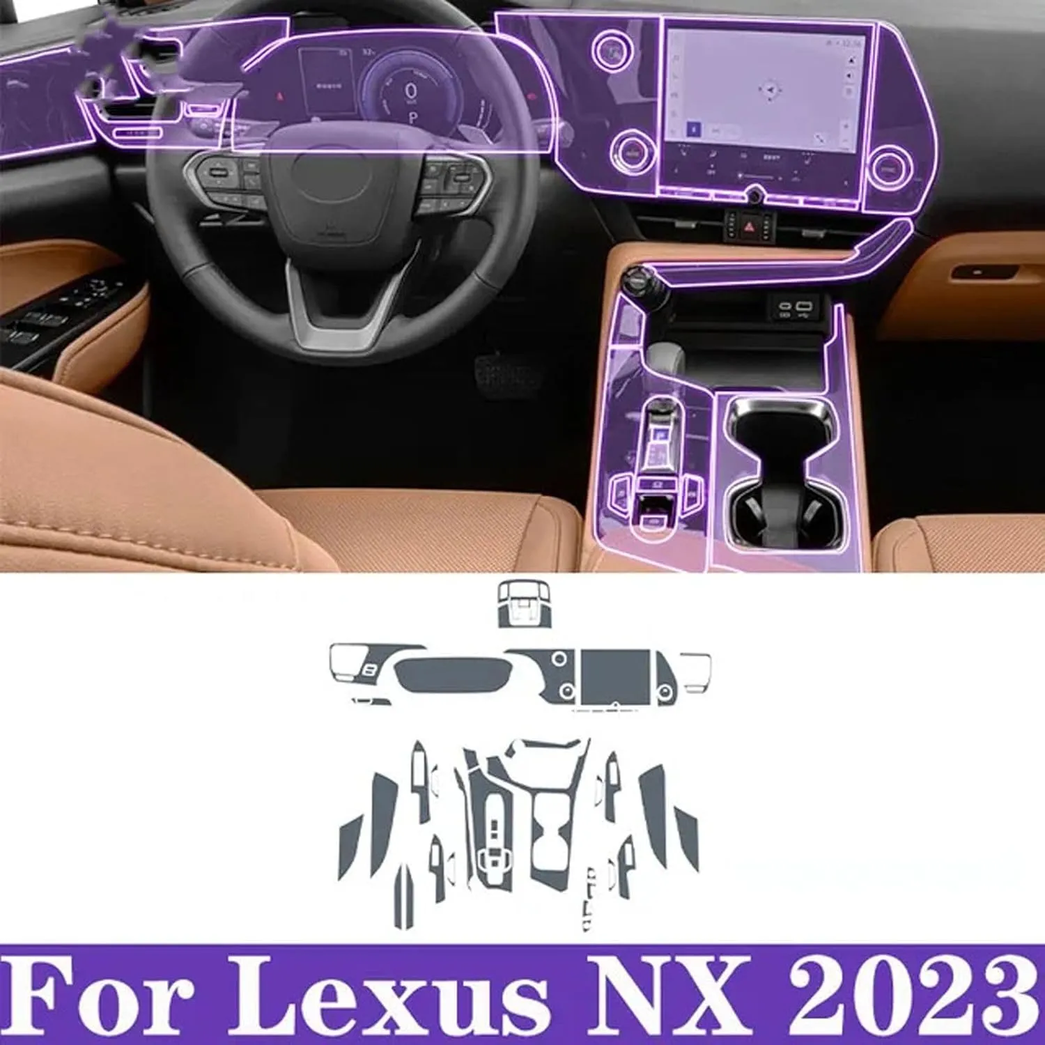 SPANN Car Interior Central Console Gear Panel Navigation Screen TPU Protector Film, Fit For Lexus NX 2023 Accessories
