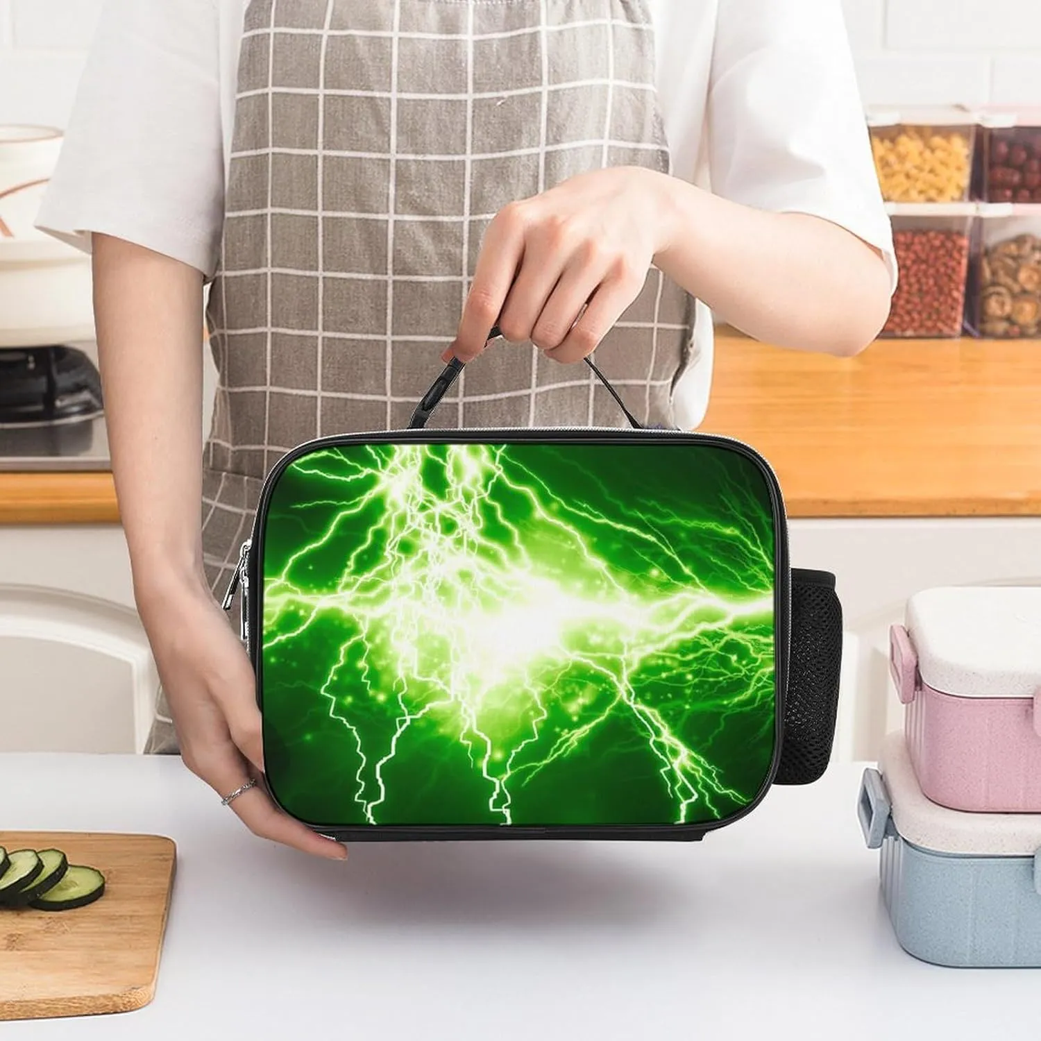 Spark Green Lightning Lunch Box Insulated Lunch Bag for Men & Women Durable Lunchbox for Work with Water Bottle Holder