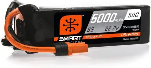 Spektrum Smart RC LiPo Battery Pack: 5000mAh 6S 22.2V 50C, IC5 Connectors (EC5 Compatible), SPMX50006S50, Black