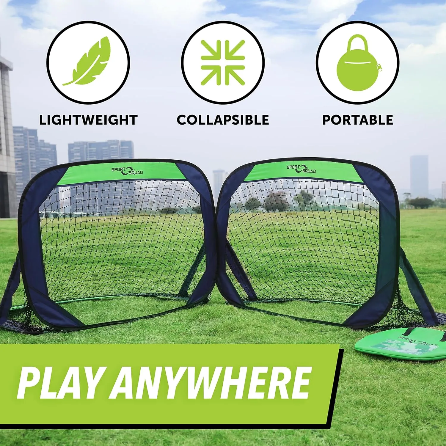 Sport Squad Portable Soccer Goal Net Set - Pop Up Training Soccer Goals for Backyard - Indoor or Outdoor Versions - Easy Assembly - Great for Kids and Adults