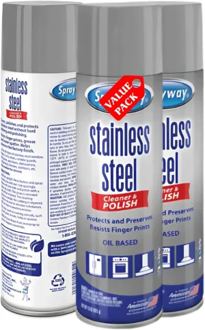 Sprai-way Stainless Steel Cleaner, 15 oz Aerosol Spray - Oil-Based Foaming Formula, Protects | Resists Fingerprints - 15oz, Pack of 3 | Ideal for Stainless Steel Appliances & Surfaces