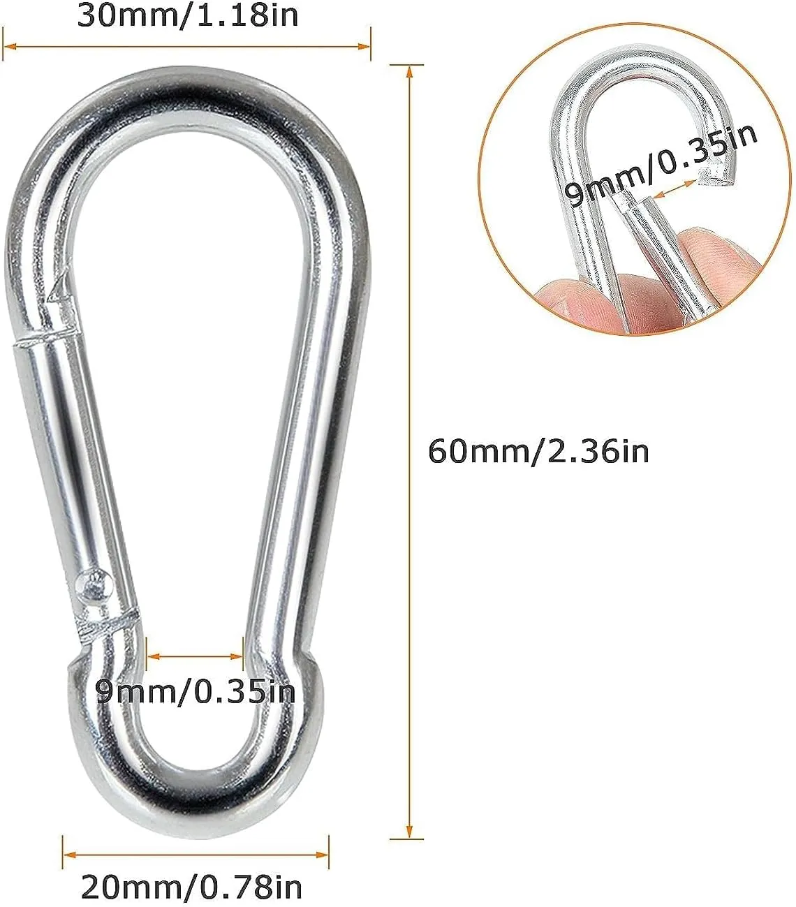 Spring Snap Hooks M5 M6 M8 M10 Carabiner Heavy Duty Carabiner Clips Galvanized Steel Quick Links Caribiniers Hammocks Hooks for Camping Hiking Outdoor Swing Pet Leash Gym
