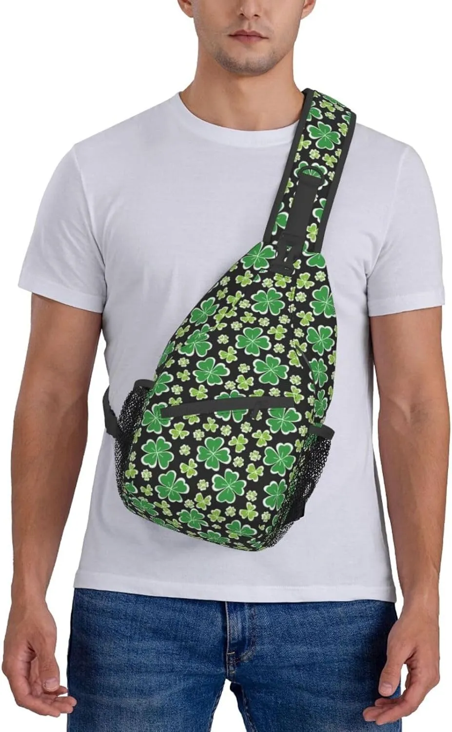 St. Patrick's Day Green Clover Sling Bag,Fashion Crossbody Backpack Shoulder Bag Chest Bag for Men Women