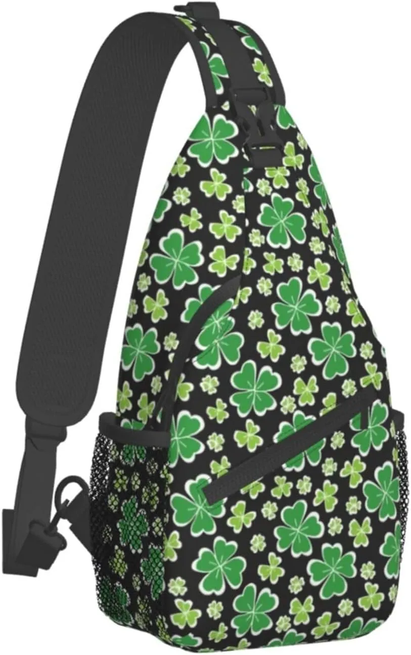 St. Patrick's Day Green Clover Sling Bag,Fashion Crossbody Backpack Shoulder Bag Chest Bag for Men Women