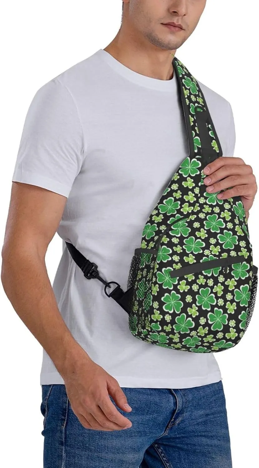 St. Patrick's Day Green Clover Sling Bag,Fashion Crossbody Backpack Shoulder Bag Chest Bag for Men Women