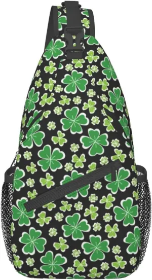 St. Patrick's Day Green Clover Sling Bag,Fashion Crossbody Backpack Shoulder Bag Chest Bag for Men Women
