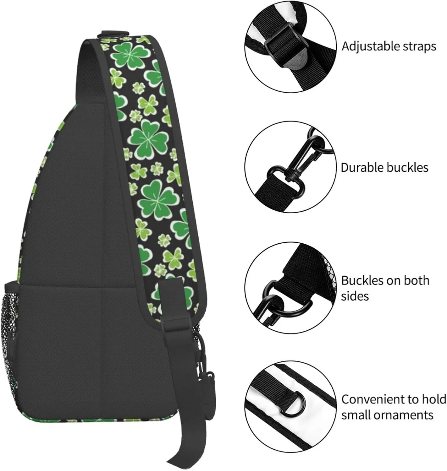 St. Patrick's Day Green Clover Sling Bag,Fashion Crossbody Backpack Shoulder Bag Chest Bag for Men Women